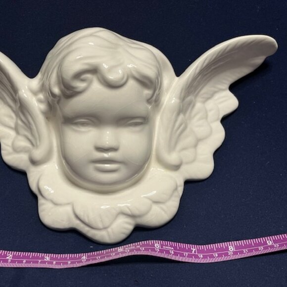 White Ceramic Hanging Angel Head w/Wings 11"(W)x7"(H) - Picture 8 of 15